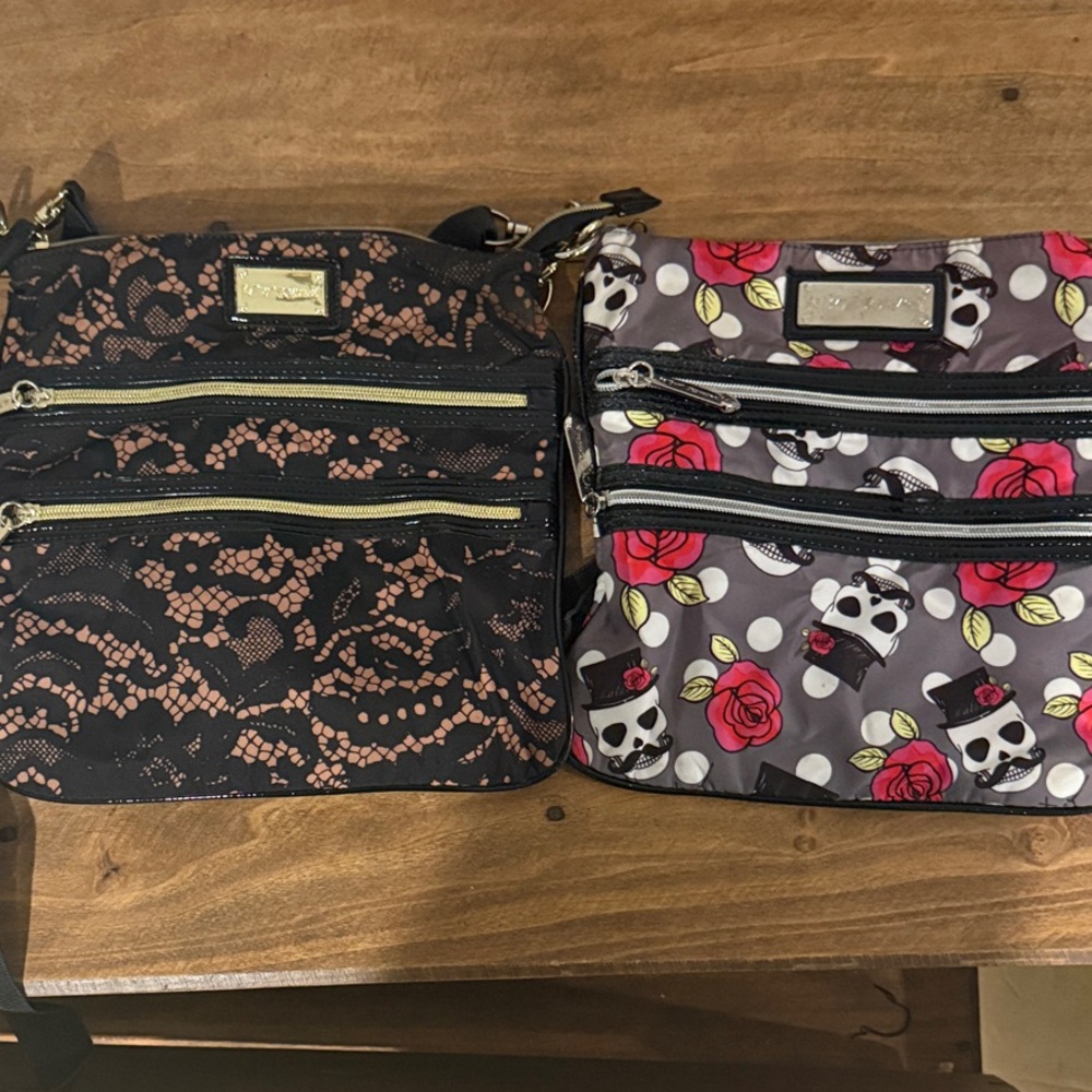 Betsey Johnson Black Lace and Skull Rose Crossbody Bags